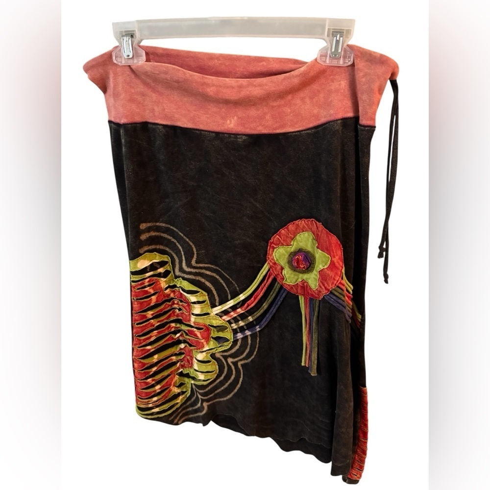 Rising International Boho Patchwork Strapless Top Side Tie Asym Hem L